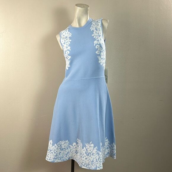 Dresses & Skirts - NEW ELIZA J medium FLORAL BORDER KNIT FIT & FLARE MINIDRESS IN BLUE